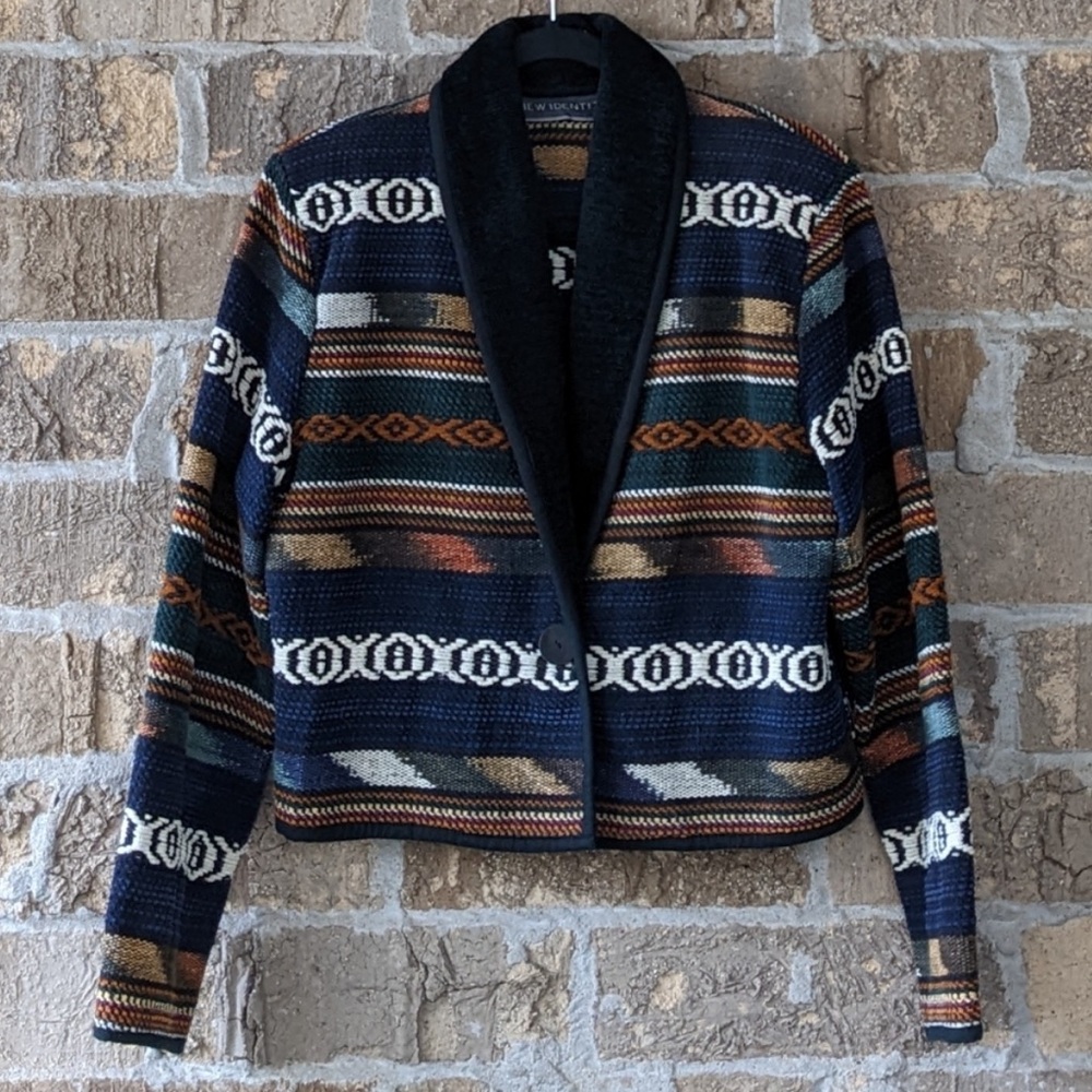 Vintage 80s New Identity Southwestern Tribal Jacket Chenille Yarn Tapestry